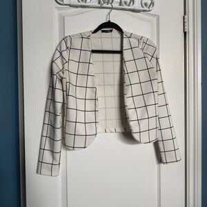 Fashion Nova White and Black Checkered Blazer
